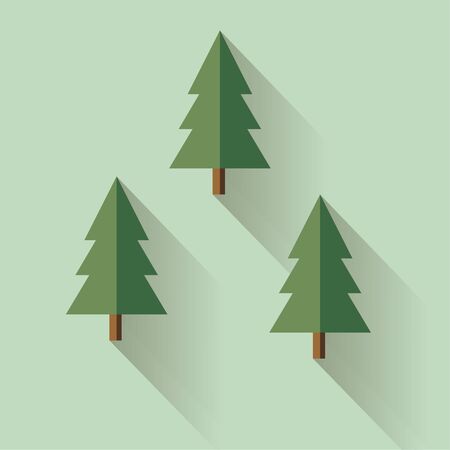 Christmas trees in vector flat design style. Fir tree icon on greenのイラスト素材