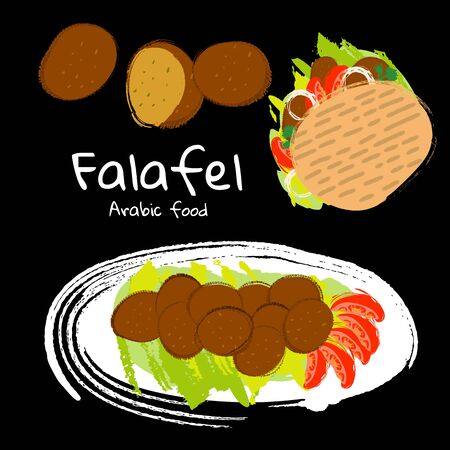 Vector illustration traditional Arabic and Jewish food Falafel, Falafel in pita.のイラスト素材