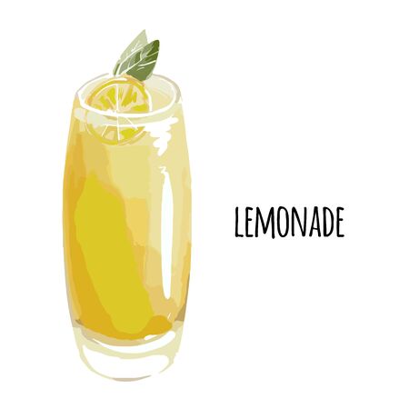 Glass of Lemonade Cocktail Drink yellow color , isolated. Vector illustrationのイラスト素材