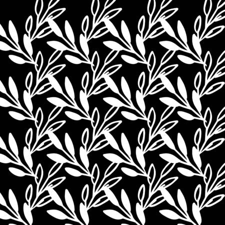 Vector Seamless pattern leaves black white color, Botanical Floral Decoration Textureのイラスト素材