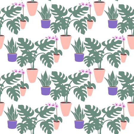Seamless pattern with llustration a home plants on a white backgroundのイラスト素材