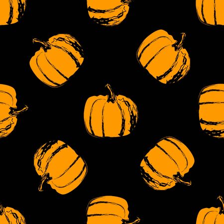 Vector seamless pattern illustration of pumpkins on a black backgroundのイラスト素材