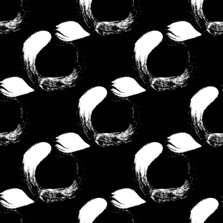 Seamless pattern vector illustration of abstract white shapes on a blackのイラスト素材