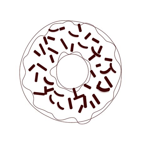 Vector illustration of a donut in line design brown color isolated on a whiteのイラスト素材