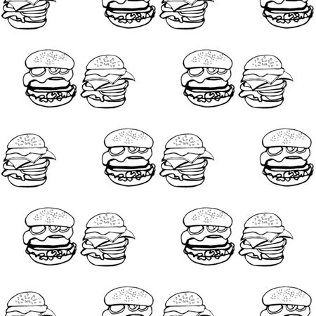 Seamless pattern vector illustration a hamburgers outline on whiteのイラスト素材