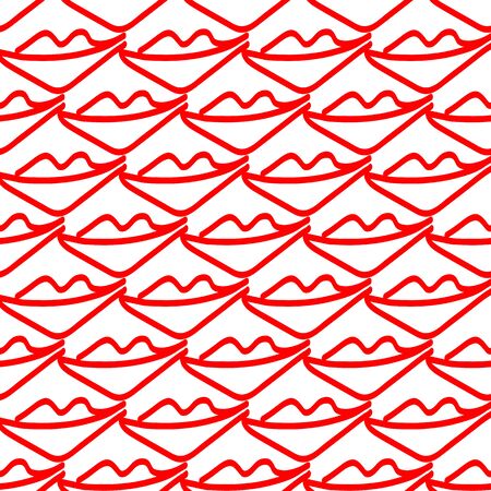 Vector seamless pattern illustration with red lips in abstract line style on whiteのイラスト素材