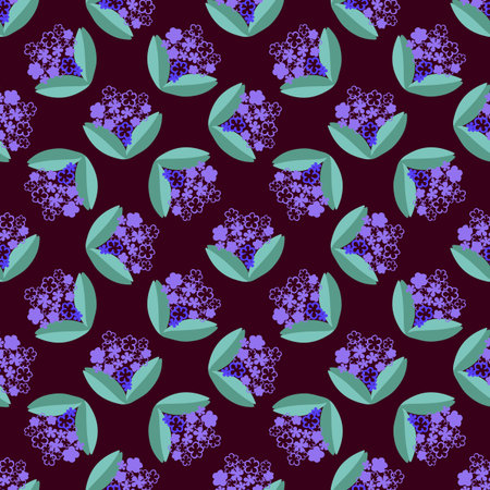 Vector seamless pattern with flowers blue color on black