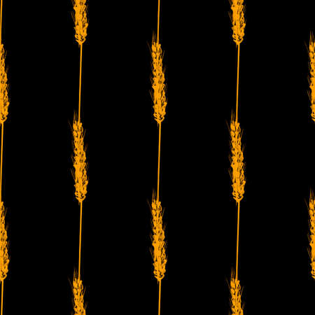 Seamless pattern watercolor illustration of an ear of wheat on blackの写真素材