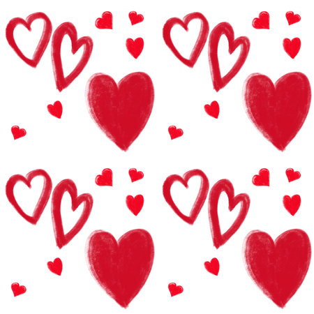 Seamless pattern with red heart on white background