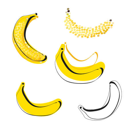 Banana symbol   silhouette outline and yellow color isolated on whiteのイラスト素材