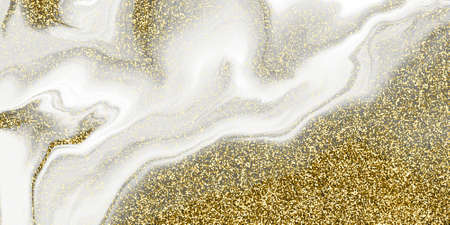 Abstract illustration fluid art design background white and yellow color golden textureの写真素材