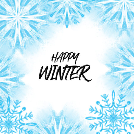 Winter background with Snowflake illustration in blue color with stylized textural watecolor effect...