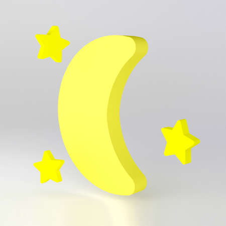 Yellow moon and stars symbol 3d render illustration on light gray backgroundの写真素材