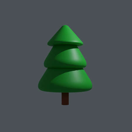 Fir tree 3d render illustration on black backgroundの写真素材