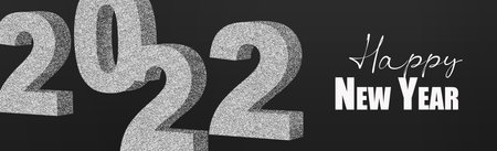 Christmas 3d render banner or greeting card Date 2022 on black background with Happy New year text