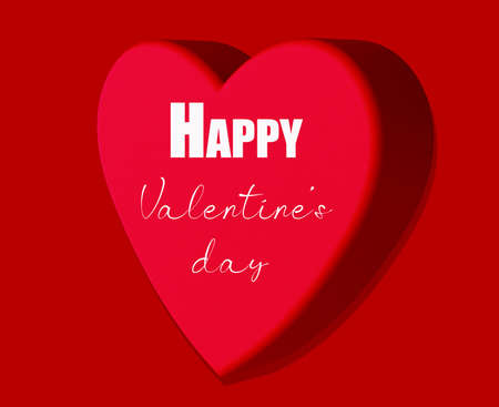 Red heart 3d render illustration Modern minimal greeting card on red background with text Happy Valentineの写真素材