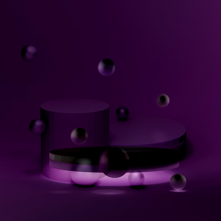 3d render illustration abstract geometric shape background black violet colorの写真素材