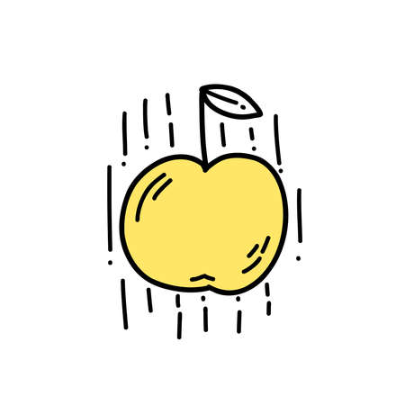 Illustration falling apple symbol of good idea yellow color in doodle styleのイラスト素材