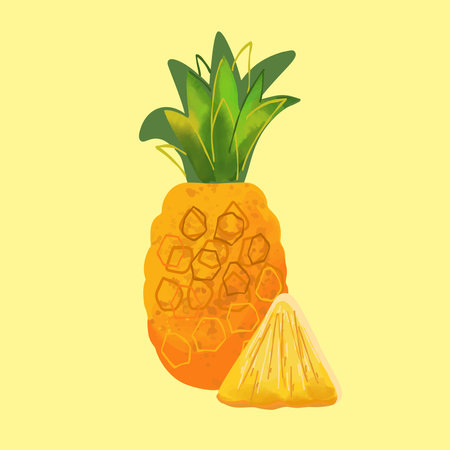 Pineapple slice illustration on light yellow backgroundのイラスト素材