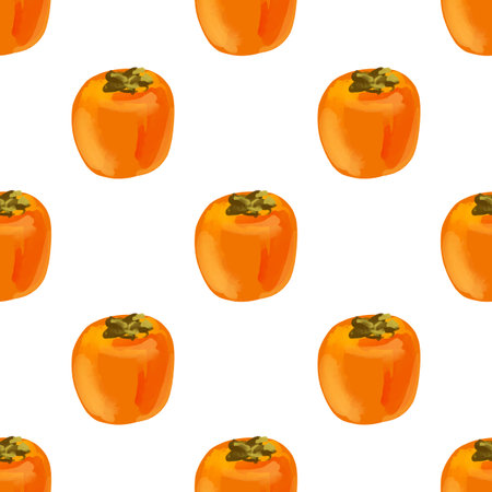 Seamless pattern with iIllustration a persimmon on a white background