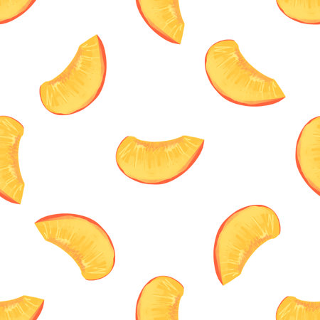 Seamless pattern with illustration of slices peaches on a white background