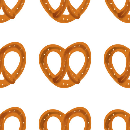 Seamless pattern with traditional snack pretzel on white background