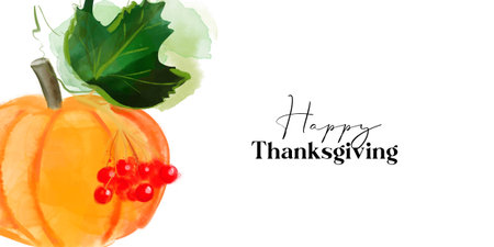Happy thanksgiving card illustration design with pumpkin and viburnumのイラスト素材