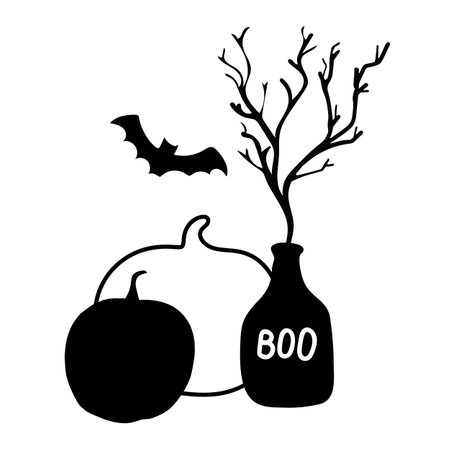 Illustration of a black bat and a pumpkins on a white backgroundのイラスト素材