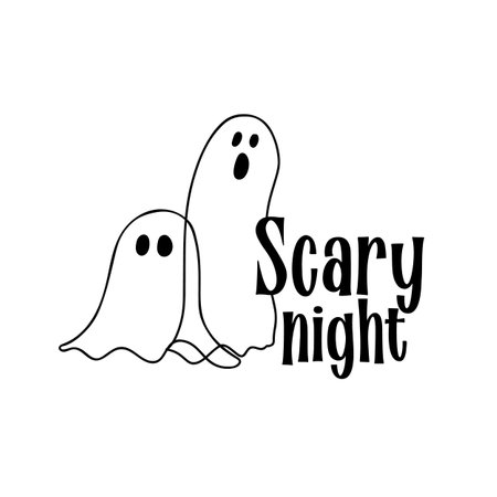 Ghosts illustration with text Scary night isolated on white backgroundのイラスト素材