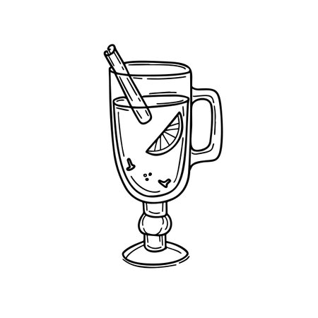 Illustration of glass of mulled wine in doodle styleのイラスト素材