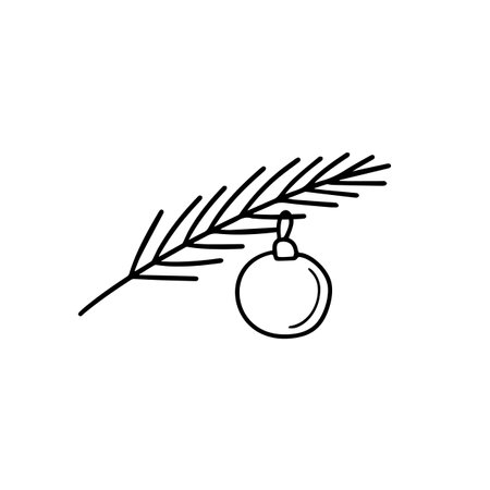 Fir branch with Christmas ball illustration in doodle styleのイラスト素材