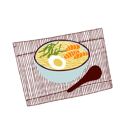 Asian food cuisine soup noodles illustration on white backgroundのイラスト素材