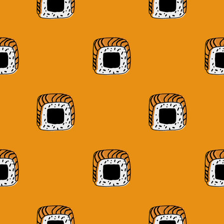 Seamless pattern with Sushi roll illustration on orange backgroundのイラスト素材