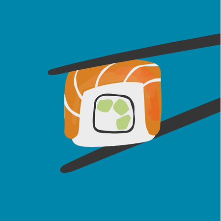 Sushi philadelphia roll illustration on blue backgroundのイラスト素材