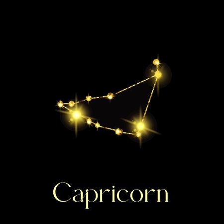 Horoscope Capricorn Constellations of the zodiac sign from a golden texture on a black backgroundのイラスト素材