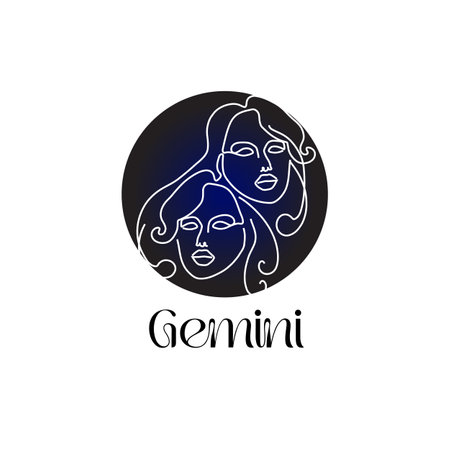 Astrological zodiac sign Gemini in line art style on dark blue Zodiak astrology symbolのイラスト素材