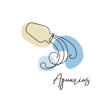 Astrology horoscope symbol zodiac Aquarius sign in line art style boho colorのイラスト素材