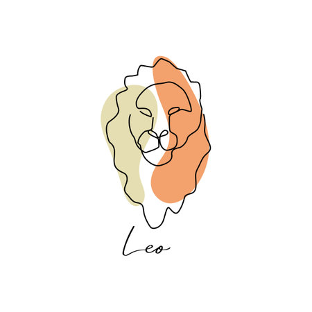 Astrology horoscope symbol zodiac Leo sign in line art style boho colorのイラスト素材