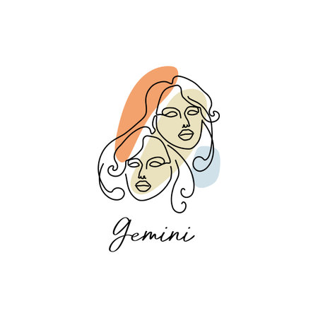 Astrology horoscope symbol zodiac Gemini sign in line art style boho colorのイラスト素材