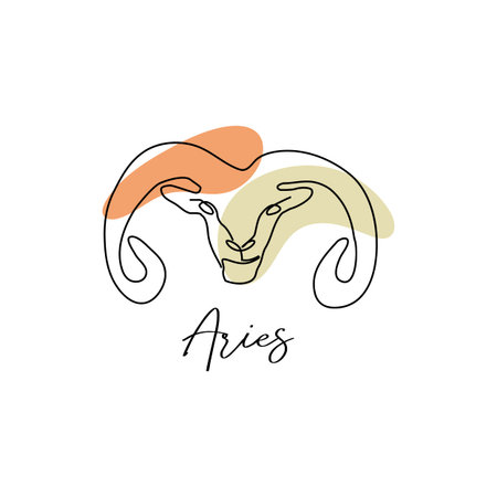 Astrology horoscope symbol zodiac Aries sign in line art style boho color