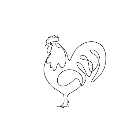 Rooster illustration in line art style isolated on whiteのイラスト素材