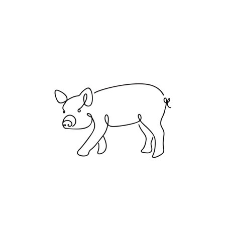 Pig illustration in line art style isolated on whiteのイラスト素材