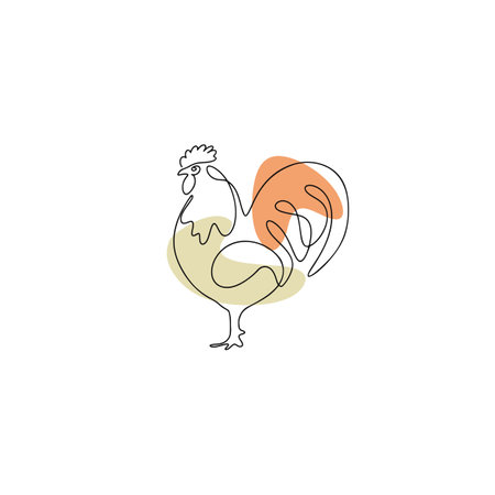 Chinese Zodiac symbol Rooster illustration in line art style with boho color isolated on whiteのイラスト素材