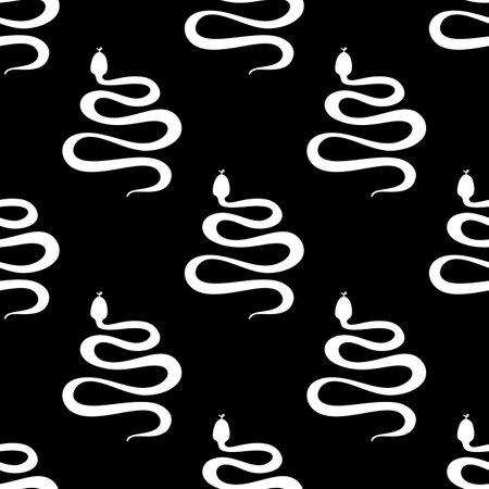 Seamless pattern with snakes illustration white color on blackのイラスト素材