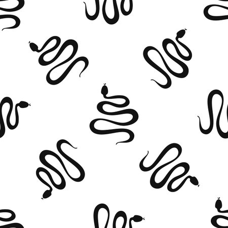 Seamless pattern with snakes illustration black color on white