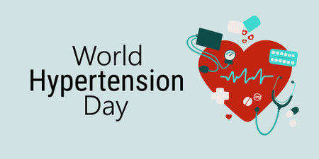 World Hypertension day illustration illustration with heart symbol with heart beat and pillsのイラスト素材