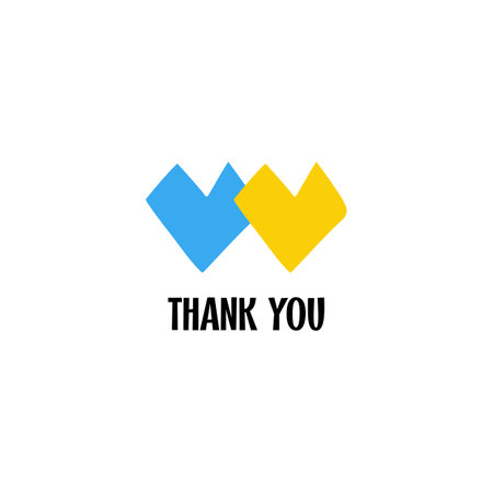 Thank you with hearts symbol in cutting style Ukrainian national blue and yellow color isolatedのイラスト素材