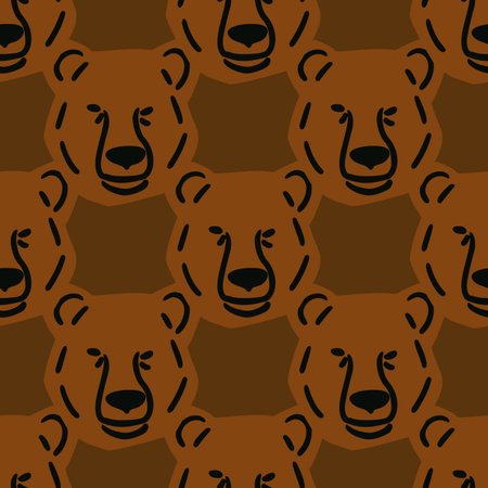 Seamless pattern with bear head illustration in minimalist style on brown color backgroundのイラスト素材