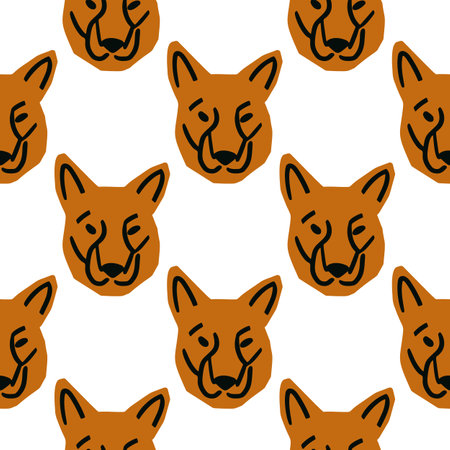 Seamless pattern with Dog head illustration in minimalist cutting style on white backgroundのイラスト素材