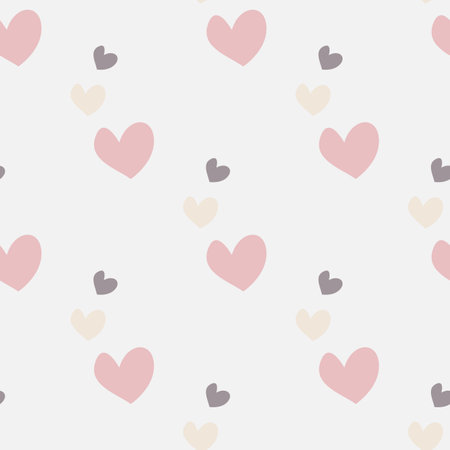 Seamless pattern with hearts shape in pastel pink color on white backgroundのイラスト素材